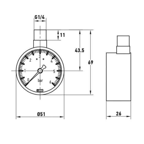 Манометр радиальный KOER KM.630R 1/4'' (D 50мм 0-6 bar, резьба сверху корпуса) (KR4762) Киев