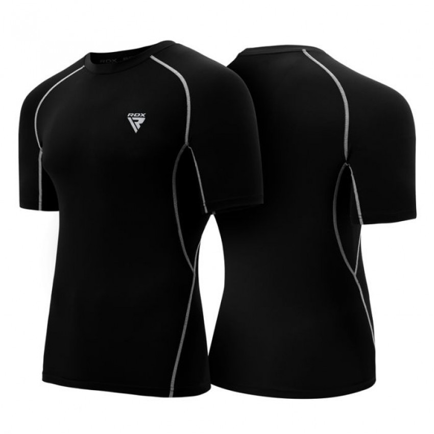 Рашгард спортивний чоловічий для тренувань єдиноборств кросфіту, Рашгард з коротким рукавом RDX Black M Київ - фото 4
