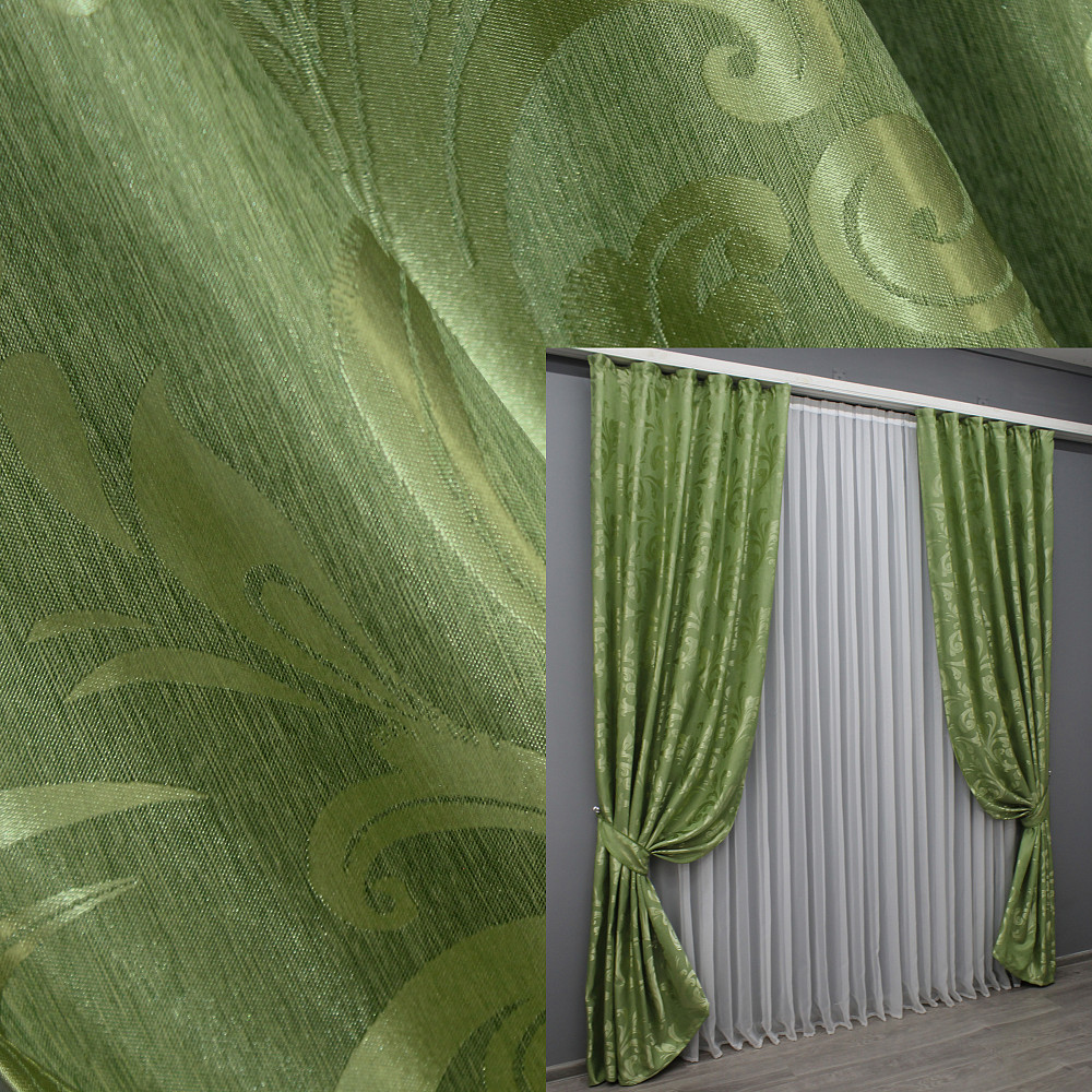 Комплект готових штор VR-Textil Жакард Лілія № 1536ш Салатовий 150х270 см 2 шт (33-0366) Київ - фото 1