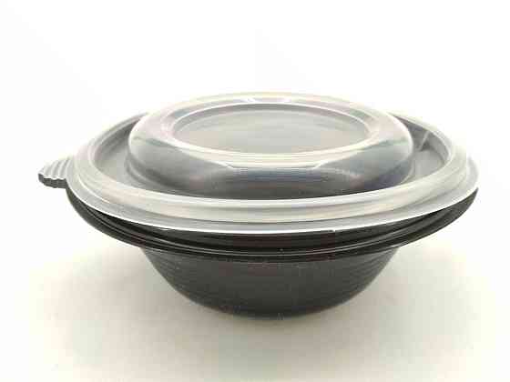 Супная емкость 350 мл, чёрная с крышкой, ПП-117-350 (50 шт) Харьков