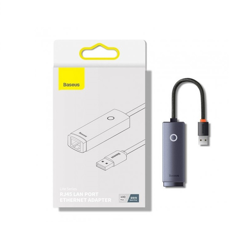 USB-Хаб Baseus Lite Series Ethernet Adapter USB-A to RJ45 LAN Port (100Mbps) Black Київ - фото 3