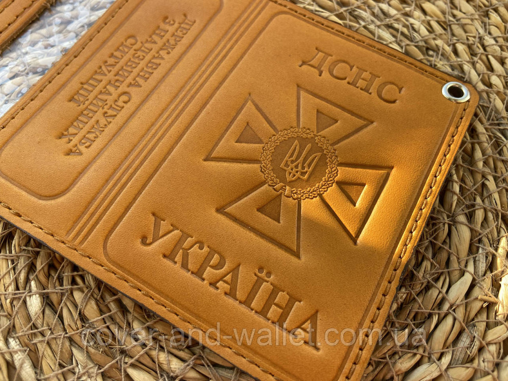 Шкіряна обкладинка ДСНС із відділенням для жетону жовтого кольору Puos Київ - фото 3