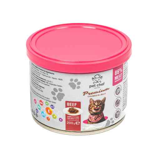 Вологий корм для котів Pet Chef шматочки в желе з яловичиною 200 г Київ
