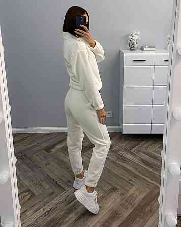 Женский теплый прогулочный костюм двойка: кофта и штаны флис двусторонний Молочный, 44 Одесса