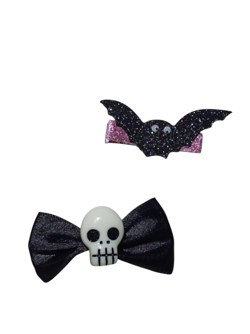 Набір 2 шпильки Кажан і бантик з черепом на Хелловін чорний Київ - фото 5