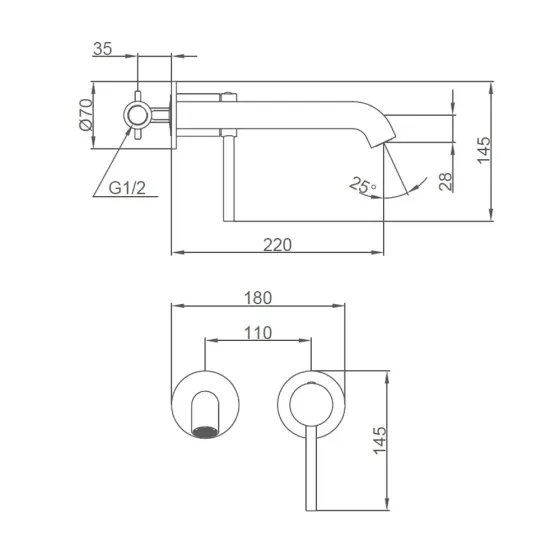 Змішувач для умивальника настінний Gappo G1206-6 чорний Київ