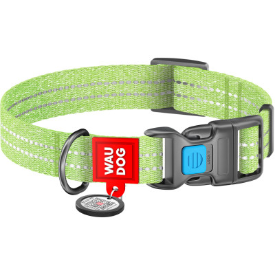 Ошейник для животных WAUDOG Re-cotton с QR паспортом светоотражающий Ш 25 мм Д 33-49 см салатовый (02925) Винница - изображение 1