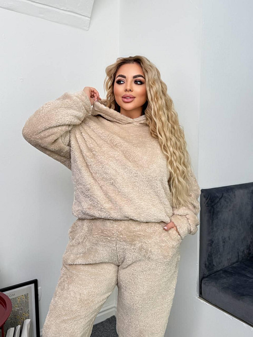 Жіноча затишна піжама двійка з капюшоном двостороння махра. Бежевий, 50/52 Одеса - фото 5