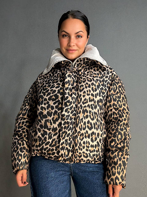 Куртка жіноча Joy one 8318 пуффер комір стійка коротка леопардовий принт коричнева, коричневий, L Київ - фото 11
