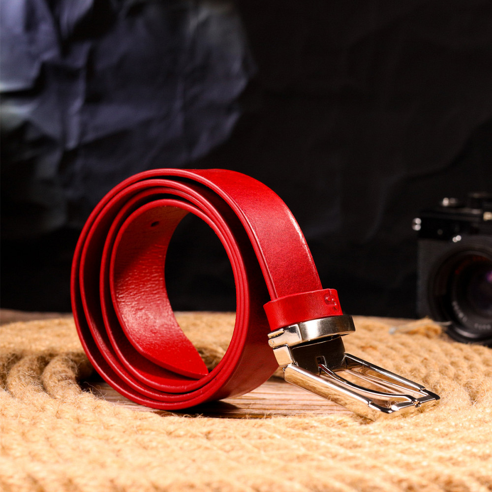 Якісний жіночий ремінь із натуральної шкіри Grande Pelle 21456 Червоний Київ - фото 8