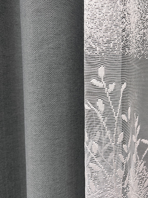 Комплект штор VR-Textil Шеніл 200х270 2шт і Тюль 600х270 1592ш-1680т Сірий з білим 71-195/7 Київ - фото 14