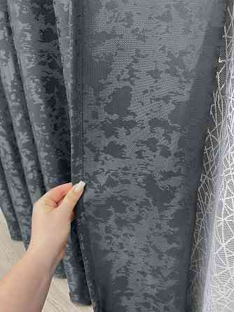 Комплект штор VR-Textil Льон Мармур 150х270 2шт і Тюль 500х270 1262ш-1672т Графітовий з білим 71-165/4 Київ