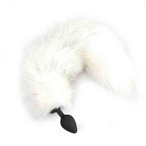 Силіконова анальна пробка з хвостом із натурального хутра Art of Sex size M White fox Sex Aura Київ
