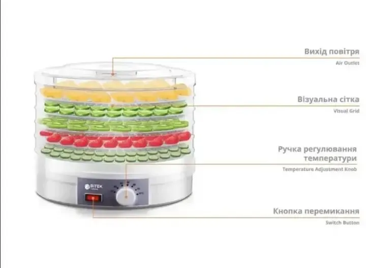 Электросушилка дегидратор для овощей и фруктов BT-6800 (1200Вт) Коломия - фото 2