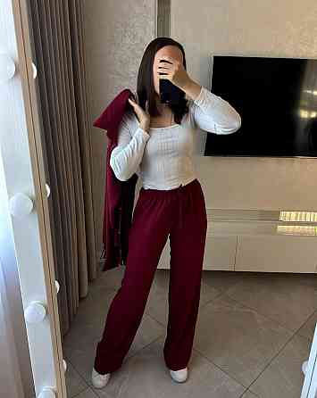 Жіночий базовий брючний костюм-двійка: сорочка та штани ролекс Бургунді, 54/58 Одеса