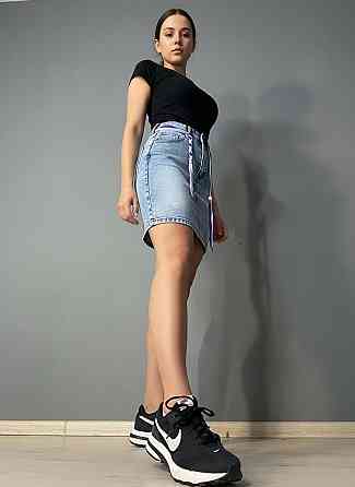 Спідниця жіноча джинсова Vanver 2033 пряма коротка з поясом стрейчева блакитна, блакитний, 29, 29, 76 см, 101 см Київ