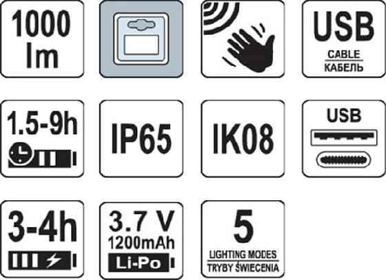 Ліхтар на чоло діодний з дат YATO; 8Вт, живл. Li-Po акумул 3,7 В, 1,2 АГод, режими: 1000/ 500/ 100Lm Одеса