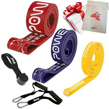 Еспандер-петля (гумові петлі) PowerPlay PP_0022 набір 3шт. опір 5-39кг. (сумарно 76кг.) + ручки та якір Кам'янське