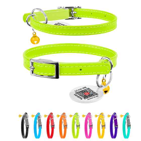 Нашийник для котів шкіряний WAUCAT Glamour з QR паспортом, без прикрас, XXS, Ш 9 мм, Дов 22-30 Коломыя