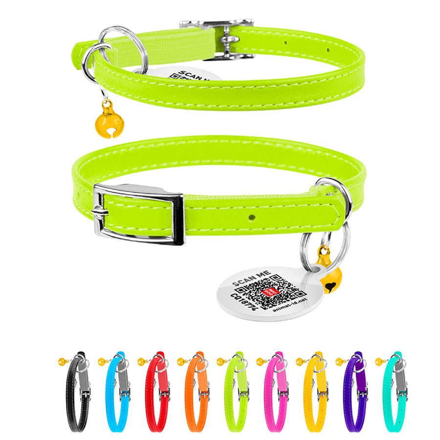 Нашийник для котів шкіряний WAUCAT Glamour з QR паспортом, без прикрас, XXS, Ш 9 мм, Дов 22-30 Коломыя - изображение 1