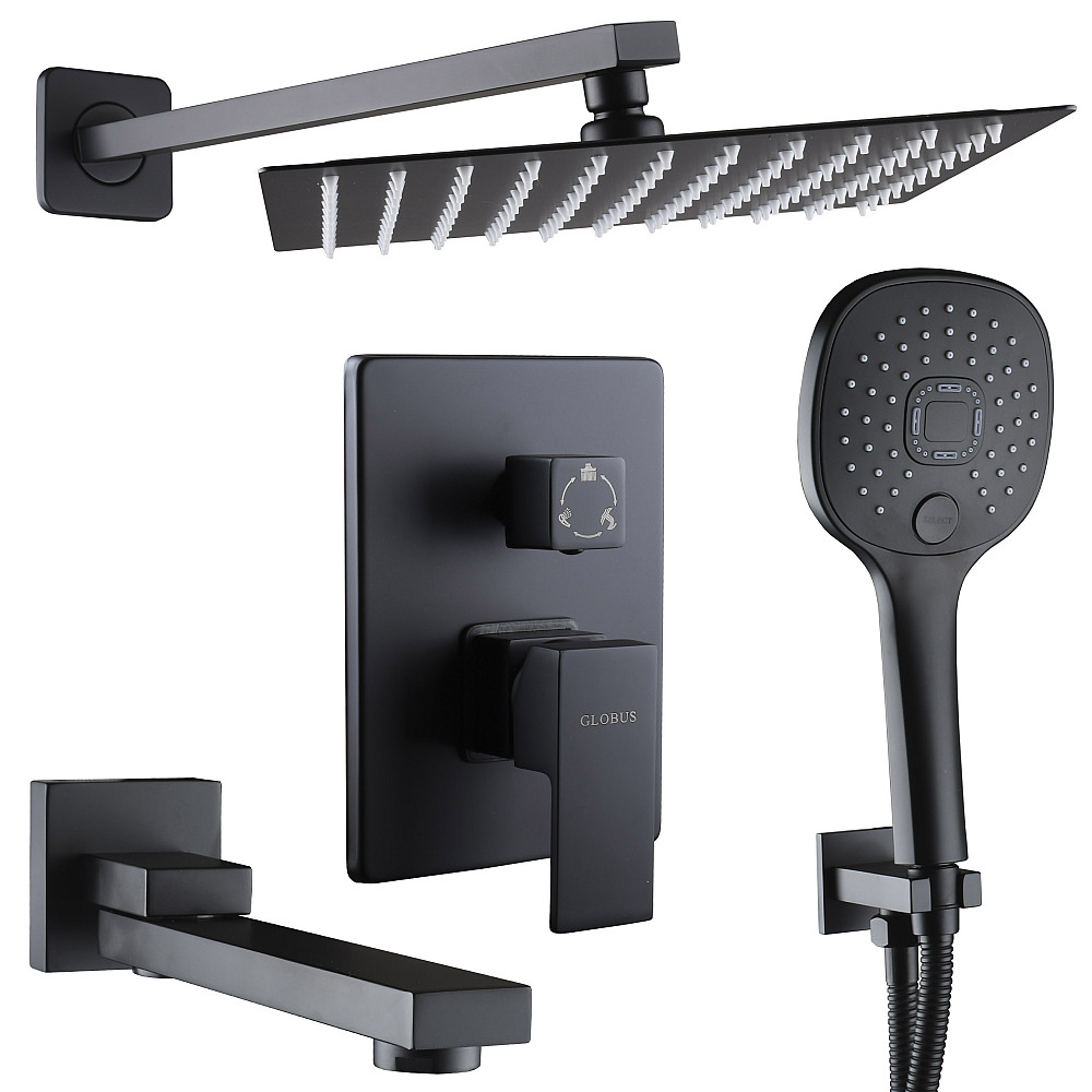 Душова система Globus Lux GLM-305N-BB-SMART вбудована на три споживача,поворот. вилив,Чорний мат Луцк - изображение 1