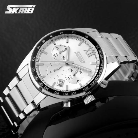 Чоловічий наручний годинник Skmei Tandem 9096 Сріблястий з білим Вінниця