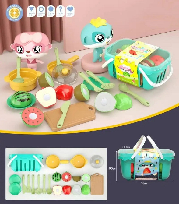 Набір фруктів пластикових для дітей, набір юних кулінарів + кошик і столові прилади, 17 предметів Кам'янець-Подільський - фото 4