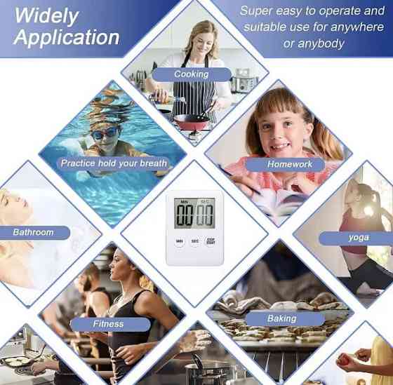 Таймер для кухні, зворотній відлік, колір білий, ЖК-дисплей, на магніті на задній частині виробу, розмір 7*5 см Київ