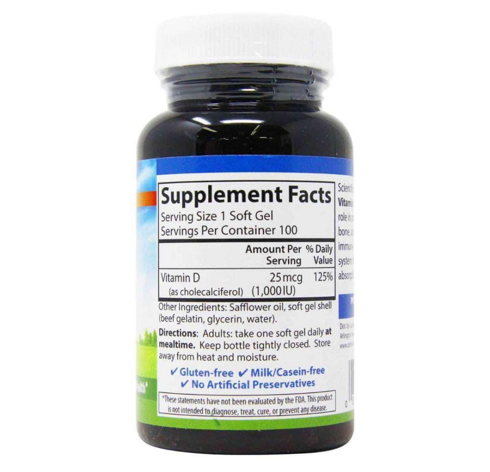 Витамин D3 для костей Carlson Vitamin D3 1000 МЕ 100 гел капс Киев - изображение 2