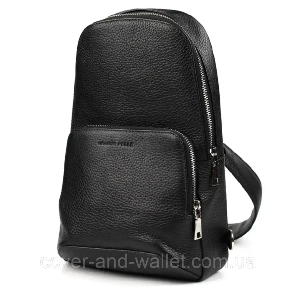 Мужская нагрудная сумка слинг из натуральной кожи черного цвета Grande Pelle 723710 Киев - изображение 1