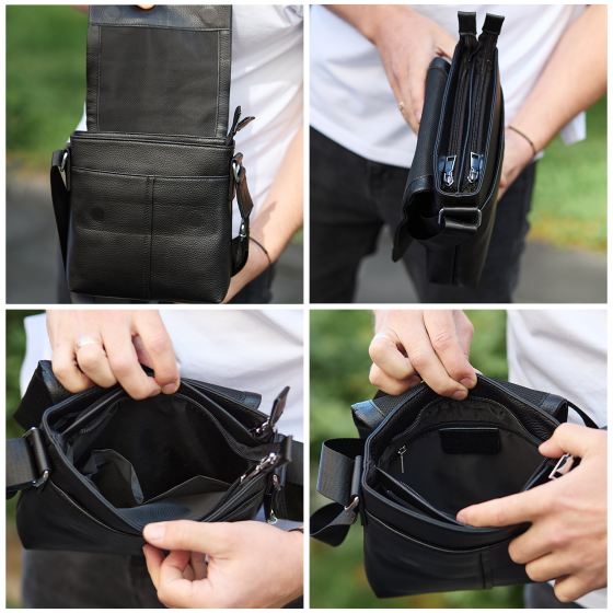 Мужская кожаная сумка черная Кожаный мужской мессенджер черный Tiding Bag Киев