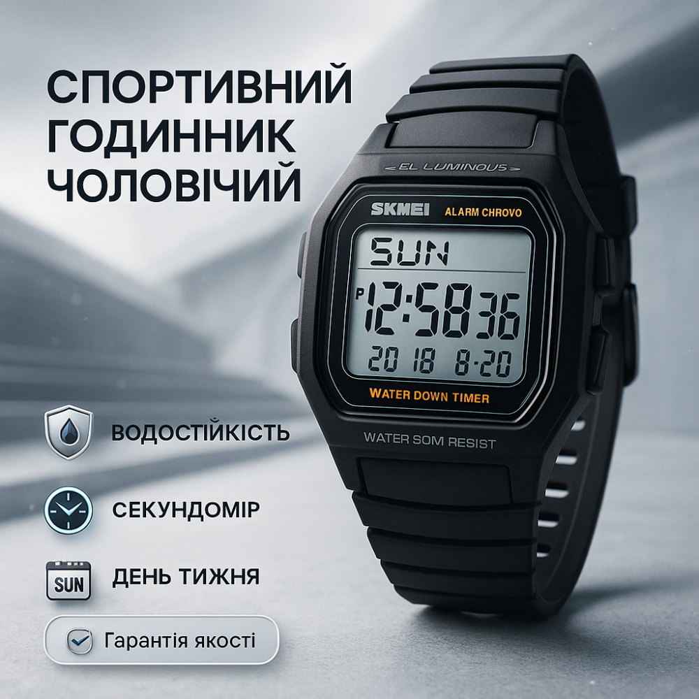 Спортивний годинник чоловічий водонепроникний SKMEI 1278BK, Кращий військовий годинник AU-58 Львів - фото 4