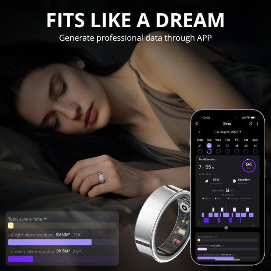 Розумне кільце COLMI R09 Smart Ring, розмір 12, Bluetooth, пульс, моніторинг сну, температури та активності, сріблясте Київ