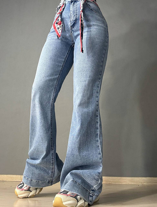 Джинси жіночі Dragon 8330 flare кльош від коліна з поясом збільшені розміри блакитні, блакитний, З4, 34, 96 см, 120 см Київ - фото 6