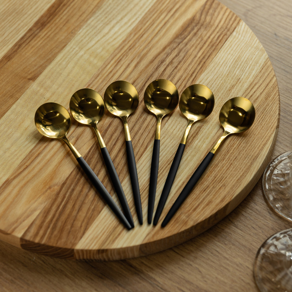 Набір чайних ложок 6 штук чайні ложки з нержавіючої сталі 12.9 см Чорний з золотом HP-20-5 Київ - фото 4