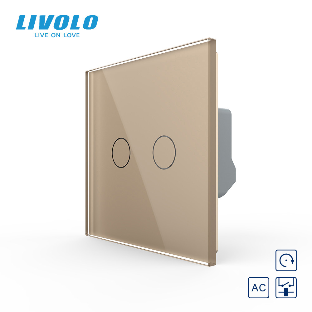 Сенсорна кнопка 2 сенсора Сухий контакт Livolo золото скло (VL-C702IH-13) Коломыя - изображение 1