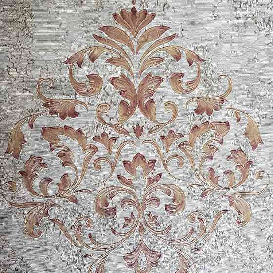 Обои метровые винил на флизелине Decowall Retro вензеля золотом с бордо структурные на бежевом под старину Киев