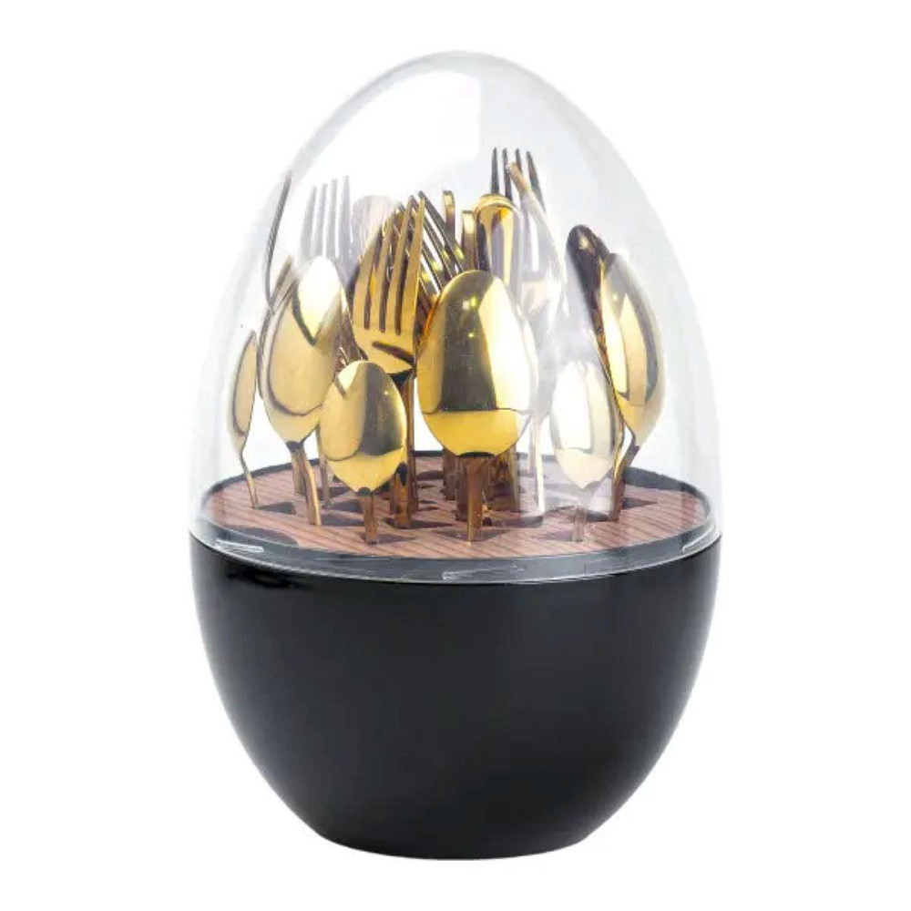 Набір столових приладів на 6 персон із нержавіючої сталі 24 штуки золотих з підставкою Яйце Чорний HP78810 Київ - фото 2