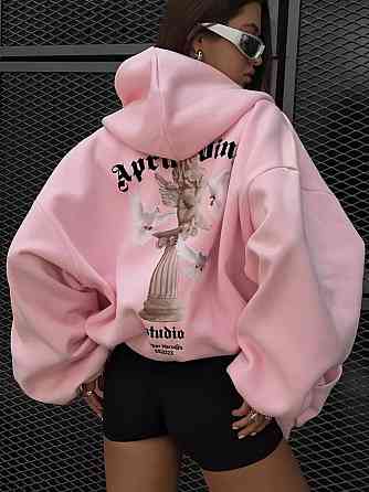 Жіноча утеплена оверсайз худі на блискавці з накатом трьохнитка на флісі Одеса