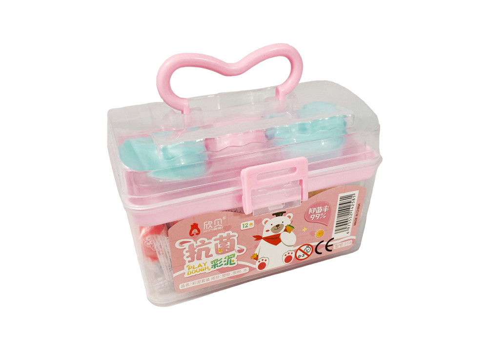 Набір тіста пластелін для ліплення різнокольорова глина для ліплення, дитячий пластилін 12 кольорів у контейнері рожевий Кам'янець-Подільський - фото 1