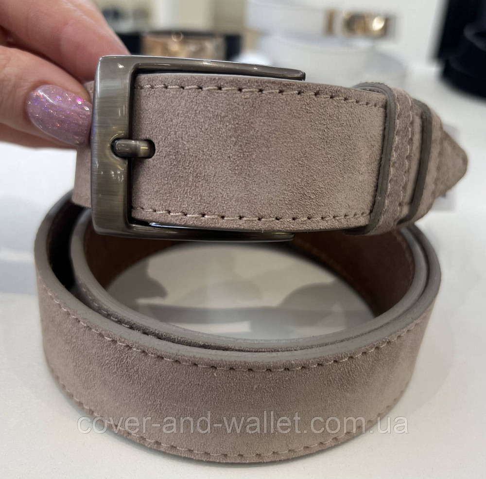 Модный бежевый мужской ремень из натуральной кожи 35мм мм PS Leather (черный) Киев - изображение 4