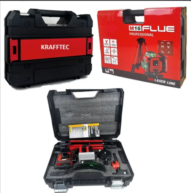 Лазерний рівень акумуляторний KRAFFTEC M16, 16 ліній, зелений промінь, 4D, самовирівнювання, кейс Одеса - фото 2