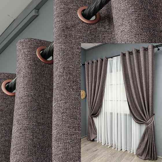 Комплект штор на люверсах VR-Textil Льон ELEMENTA № 1870ш Коричневий 150х270см 2 шт (37-0275) Київ