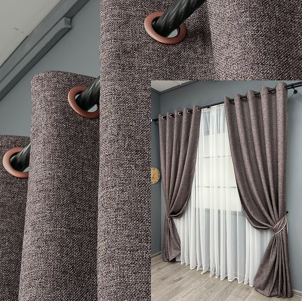 Комплект штор на люверсах VR-Textil Льон ELEMENTA № 1870ш Коричневий 150х270см 2 шт (37-0275) Київ - фото 1