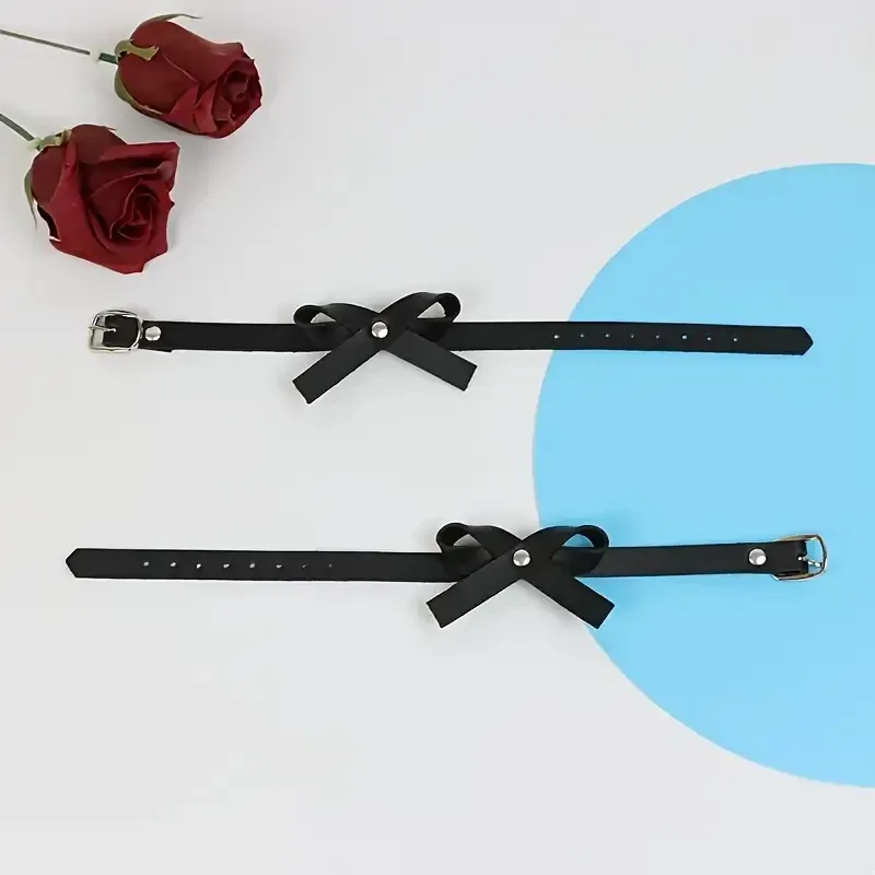 Браслеты на лодыжку с бантиками – черные парные аксессуары PU кожа Киев - изображение 3