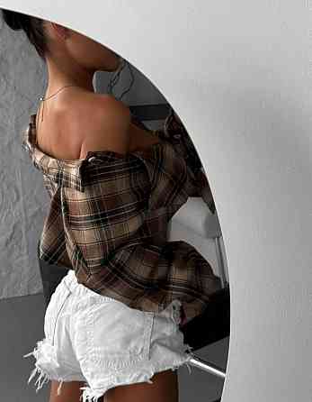 Женская базовая рубашка в клетку турецкая фланель Коричневый Одесса