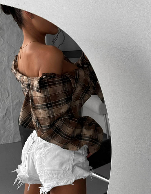 Женская базовая рубашка в клетку турецкая фланель Коричневый Одесса - изображение 3