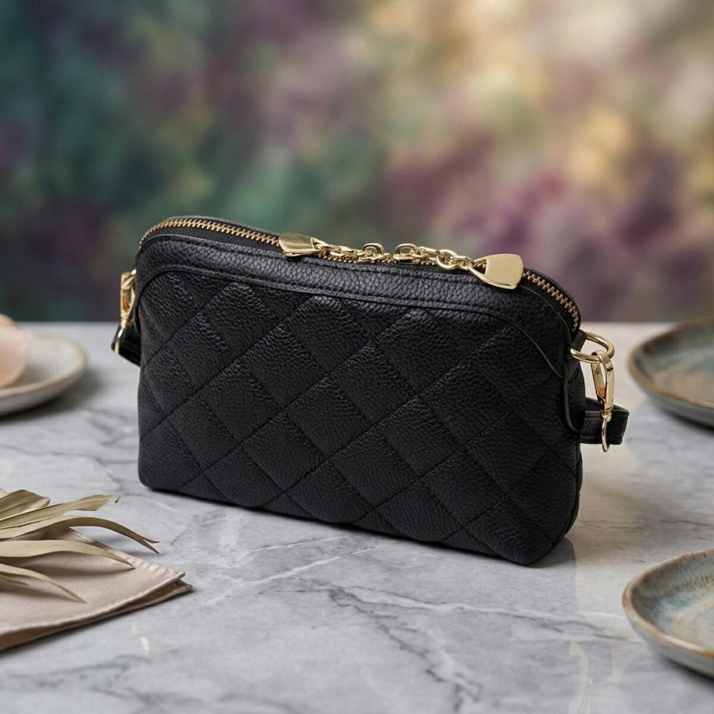 Классическая женская сумка через плечо из натуральной стеганной кожи Vintage 22315 Черная Киев - изображение 14