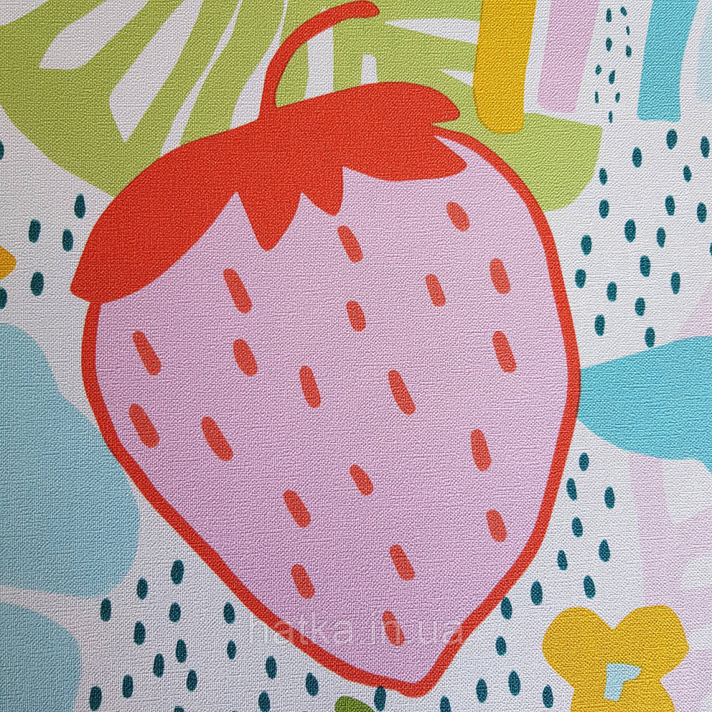 Флізелінові шпалери дитячі BN Doodleedo 0,53 х 10 м полуниця квіти листя веселка червоні зелені блакитні Київ - фото 1