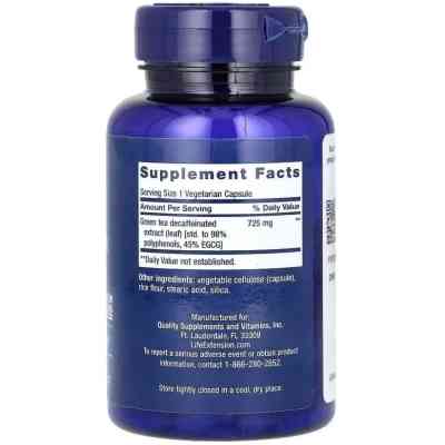 Вітамінно-мінеральний комплекс Life Extension Екстракт зеленого чаю без кофеїну, Mega Green Tea Extract, 100 вег (LEX-95410) Вінниця
